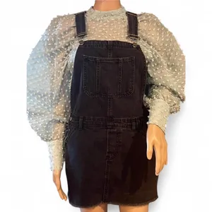 ASOS Black Denim Overall Dress Mini Skirt Size 4 Adj. Straps Boho Y2K EUC thumbnail 1