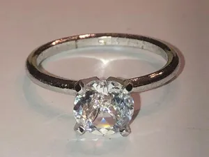 Size 7 Silver Tone CZ Rhinestone Round Solitaire Vintage Wedding Engagement Ring thumbnail 2