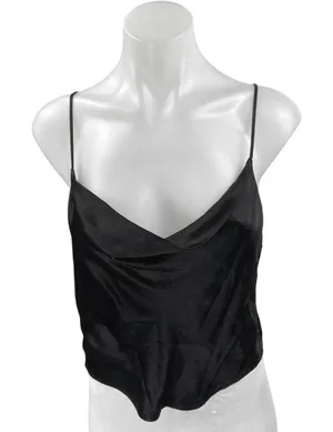 Zara Womens Black Silky Satin Sleeveless Cami Camisole Cowl Neck Crop Tank Top M thumbnail 1