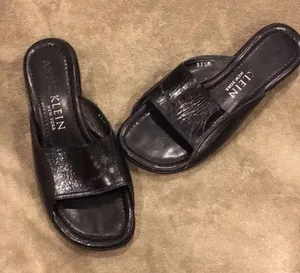 Anne Klein’s Black Leather Slip On Sandals thumbnail 1