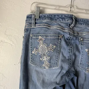 Rock 47 by Wrangler Jeans Y2k 28 Blue Cross Embroidery Bootcut‎ Low Rise Denim thumbnail 9