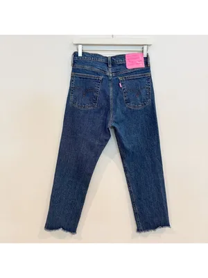Levis Wedgie Jeans Size 27 Blue Dark Wash Frayed Raw Hem Button Fly Downtown Gir thumbnail 9