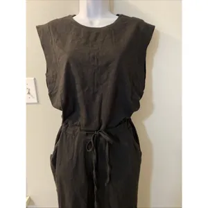 Pact Large 100% Organic Cotton Black Relaxed Slub Muscle Tee Jumpsuit Pockets thumbnail 2