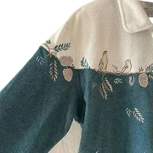 Vintage Teddi Cabin Fever Women's Fleece Novelty Print Teal Embroidered Birds M thumbnail 6