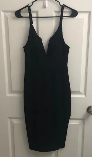 Hello Molly deep V black ribbed dress thumbnail 1