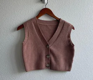 Knitted Cropped Sweater Vest Pink thumbnail 2