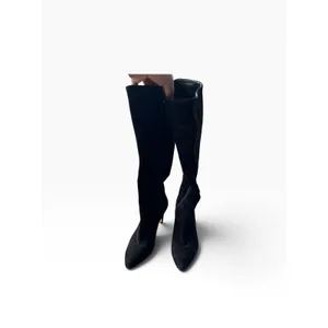 Via Spiga Suede Tall Boots 7.5M Black Pointed Toe Stiletto Heel Zip Up thumbnail 5