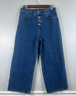 Boden Wide Leg Jean size 8 Button Fly Denim crop 24” inseam thumbnail 1