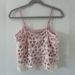 Anthropologie NWT HEYSON Lyla Floral Crochet Lace Barbiecore Tank Top cream/pink size small thumbnail 8