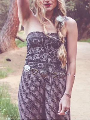 Free People Vintage Boho Jumpsuit Pantsuit Strapless Halter Medium Wide Leg thumbnail 12