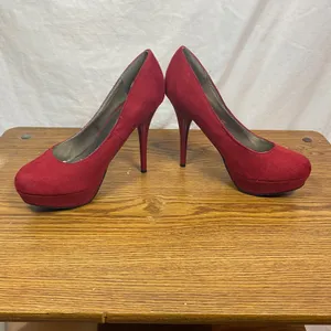 Mossimo Platform‎ Pumps Heels Suede Burgundy Stiletto Career 7.5 Tomato Girl thumbnail 3