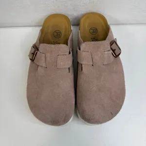 Boston Womens 7.5 Mules Clogs Suede Taupe Platform Buckle Shoes‎ Size 38 thumbnail 6