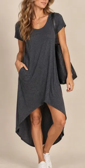 Joah Brown Ribbed High Low Midi Dress Womens S/M Gray Casual Granola Minimal thumbnail 1