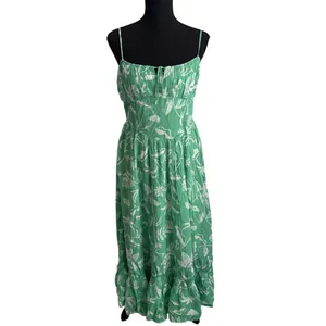 American Eagle Corset Tiered Floral Cotton Midi Dress Medium Women’s Green thumbnail 2