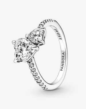 Pandora double heart sparkling ring thumbnail 1