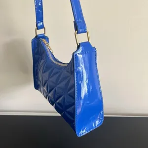Shein Quilted Pattern Baguette Shoulder Bag Purse Blue Diamond Grid Zipper thumbnail 8