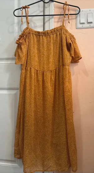 Xhilaration Mustard Yellow Tie-Shoulder Off-Shoulder Midi Dress thumbnail 1