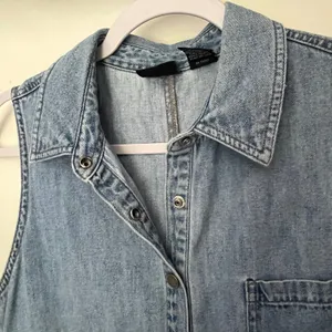 Vintage Y2K NY Jeans Denim Snap Mini Dress Sz 12 Preppy Western Sleeveless 90s thumbnail 4