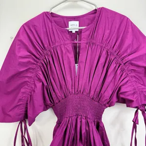 Misa Pink Los Angeles Camila Cinched Mini Dress Magenta Pink Pockets SMALL thumbnail 9
