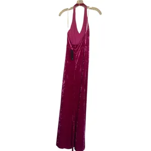 NWT LULUS Alluring Elegance Hot Pink Crushed Velvet Halter Maxi Dress Pink XS thumbnail 9