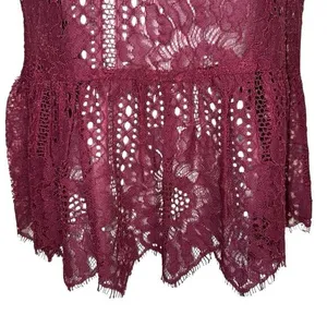ANTHROPOLOGIE Wine Crochet and Lace Peplum‎ Hem Blouse NWOT Size XS thumbnail 4