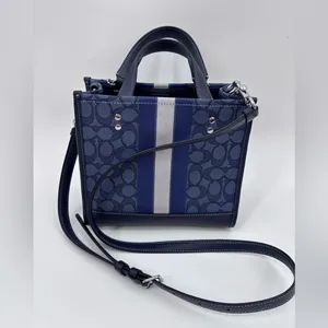 Coach Navy Signature Canvas Mini Satchel with Stripe thumbnail 5