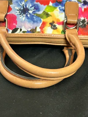Bueno Floral Dome Satchel Handbag with Tan Trim & Red Interior thumbnail 12