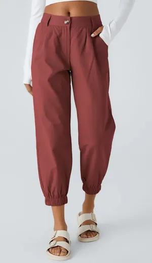 Halara Mid Rise Casual Jogger Pants with Pockets Russet Brown Red Maroon XL thumbnail 1