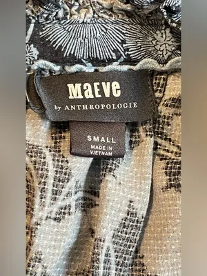 MAEVE by Anthropologie Blue Floral Ruffle-Neck Blouse thumbnail 7