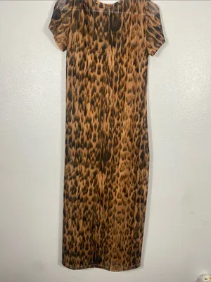Steve Madden Leopard Mesh Maxi Dress Slit EUC Size M thumbnail 5