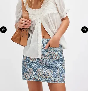 Free People Mini Skirt Quilted Darla Sz X-Small baby blue Floral Pockets Boho cottage core thumbnail 3