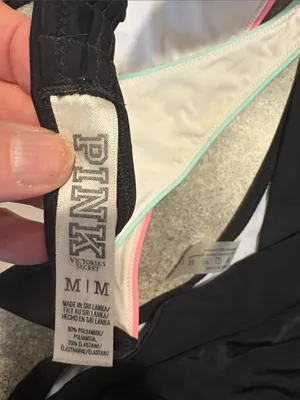 PINK Victoria's Secret Pink & Mint Triangle Bikini Top with Black Bottoms thumbnail 3