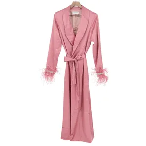 Naked Wardrobe The Statement Blush Pink Feather Trim Pearl Duster Robe M thumbnail 2