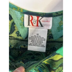 R&K Originals Size 18 Green Blue Black Geometric Scoop Neck Rayon Maxi Side Slit thumbnail 5