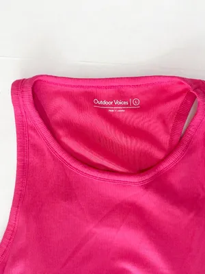 Outdoor Voices Ribbed Built-In Shelf Bra Crop Top - Petunia Pink - Size Large thumbnail 3