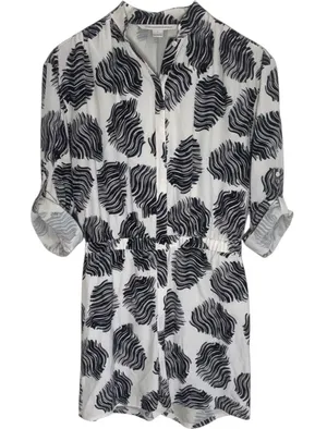 Diane von Furstenberg DVF Deandra Silk Romper Black White Abstract Wave Size 2 thumbnail 1