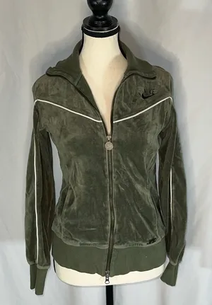 Nike • Vintage Sportswear Track Jacket Womens Small Green Velour Velvet Full Zip thumbnail 1