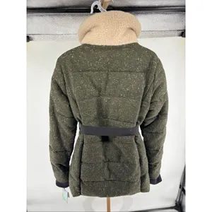 Sam Edelman Circus Women’s M Winter Jacket Faux Sherpa Collar Wool Tweed Green thumbnail 12