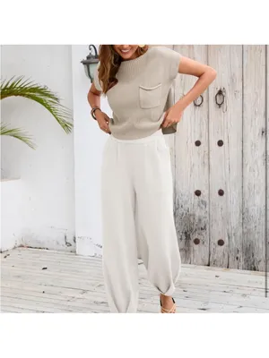 NWOT Two Piece Knitted Sweater Set Tan Size L thumbnail 5