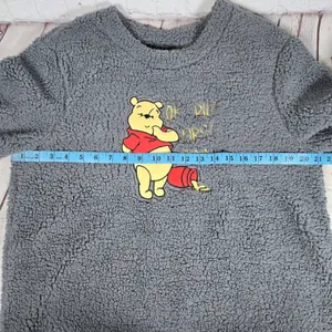 Disney Winnie the Pooh‎ Sherpa Fleece Sleepwear Top M Gray "Ok But First Hunny" thumbnail 9