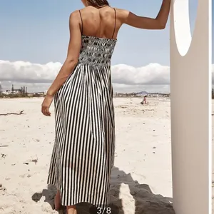 Commense Black Sleeveless White Pinstripe Long Dress thumbnail 4