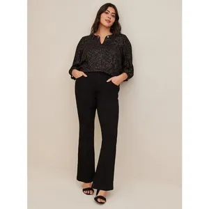 Torrid Womens Blouse Sz 2 2X 18 20 Black Gold Crepe Chain Detail 3/4‎ Sleeve thumbnail 2
