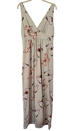Earthbound Trading Co Butterfly Print Empire Waist Knit Dress Size Large thumbnail 1