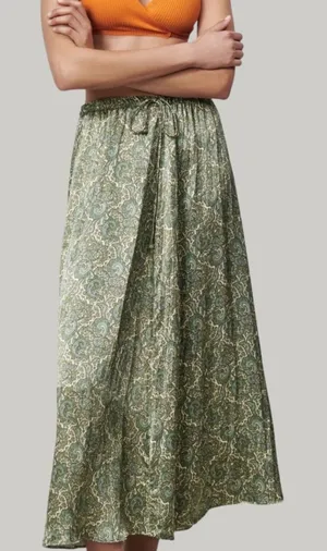 Free People Green Paisley Drawstring Maxi Skirt thumbnail 1