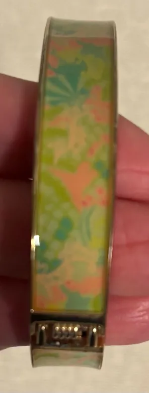 Lilly Pulitzer Colorful Floral Print Gold Tone Hinged Cuff Bracelet thumbnail 1