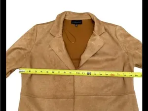 Premise Studio Faux Suede Leather Longline Jacket Trench Coat Camel Tan Size M ECU thumbnail 7