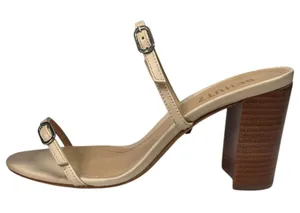 Schutz Sandals Womens 7.5 Nude Beige Leather Strappy Block Heel Buckle Classic thumbnail 1