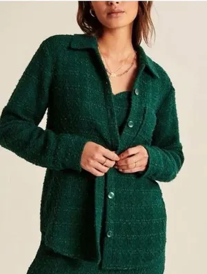 Abercrombie & Fitch Emerald Green Button-Front Women shirt/jacket preppy thumbnail 1