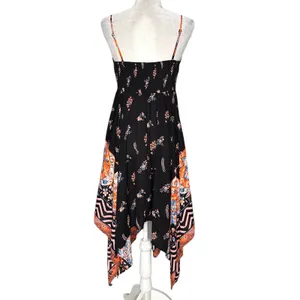 Express Small Black Asymmetrical Spaghetti-Strap Dress Floral Smocked Swing thumbnail 8