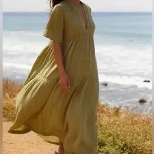Anthropologie The Kallie Flowy Olive Green Maxi Dress XS Guaze New NWT BOHO HTF thumbnail 2
